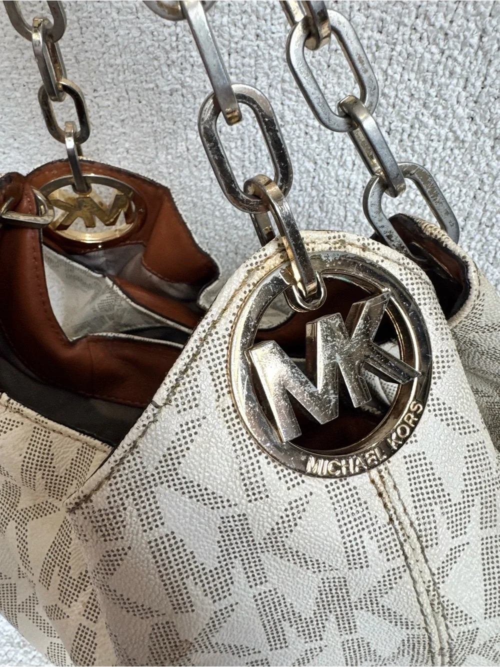Michael Kors Cream MK Logo Hobo Bag